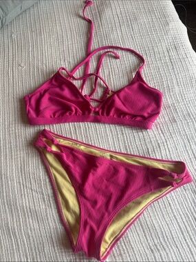 Adore Me Hot Pink Ribbed Two-Piece Bikini